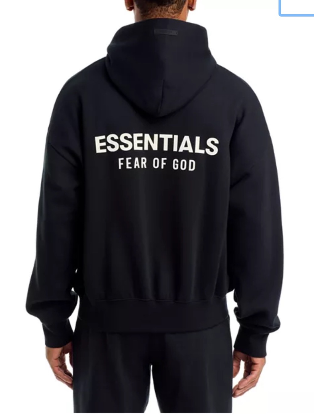 Fear of God Essentials Black Hoodie with White Back Logo